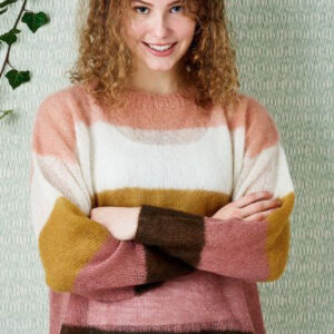 894187 - Strikkeopskrift - Strikkekit med Angel garn for begyndere Stribet sweater i Angel kun strikkeopskrift