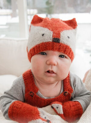 Baby Fox by DROPS Design - Baby Hue og Vanter Strikkeopskrift Str. præ