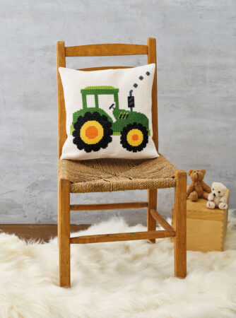 Broderi pude kit med grøn Traktor - 83-2438