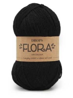 DROPS Flora Unicolor 06 Sort, Uldgarn/Alpacagarn, fra DROPS Design