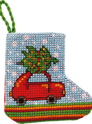 Julebroderi - Mini pakning jul med Julebil - 01-2243