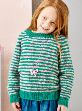 Strikkekit/Strikkeopskrift - Raglan sweater m/striber til børn - 896280 Kun Strikkeopskrift - Raglan sweater m/striber til børn - 896280