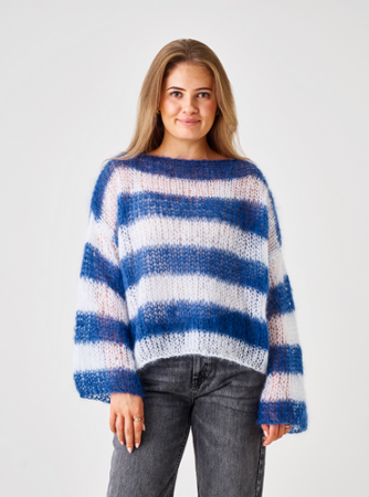Strikkeopskrift/strikkekit Sweater med striber i Bella Mohair Garn 893295 Kun strikkeopskrift Sweater med striber i Bella Mohair Garn