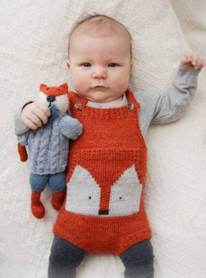 Baby Fox Onesie by DROPS Design - Baby Bodystock Strikkeopskrift Str. Præmatur - 3/4 år