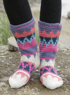Colorful Winter by DROPS Design - Sokker Hækleopskrift str. 35/37 - 41/43