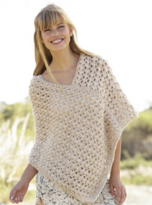 Creme Caramel by DROPS Design - Poncho Strikkeopskrift str. S/M - XXL/XXXL