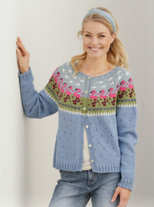 Flamingo Parade Jacket by DROPS Design - Jakke Strikkeopskrift str. S - XXXL