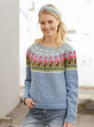 Flamingo Parade by DROPS Design - Bluse Strikkeopskrift str. S - XXXL