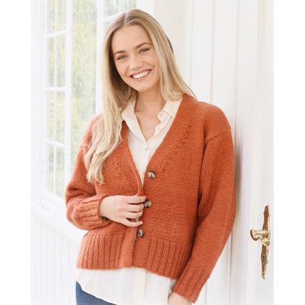 Glazed Orange by DROPS Design - Cardigan Strikkeopskrift str. XS - XXL Glazed Orange by DROPS Design - Cardigan Strikkeopskrift str. XS - XXL