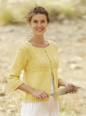 Golden Blossom by DROPS Design - Cardigan Strikkeopskrift str. S - XXXL