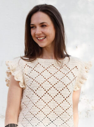Harlequin Ruffles Top by DROPS Design - Top Hækleopskrift str. S - XXXL