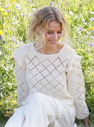 Harlequin Ruffles by DROPS Design - Bluse Hækleopskrift str. S - XXXL