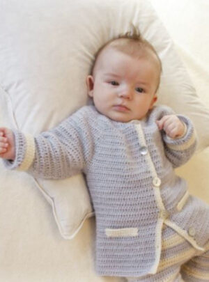 Heartthrob by DROPS Design - Baby Jakke Hækleopskrift str. 1/3 mdr - 3/4 år