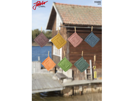Järbo Karklude til hver af ugens dage - Klude Strikkeopskrift 21x19 cm - 7 stk