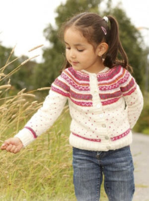 Jolie Fleur by DROPS Design - Jakke Strikkeopskrift str. 3/4 år - 11/12 år