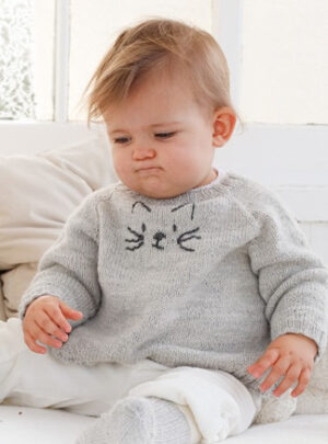 Meow Meow Sweater by DROPS Design - Baby Bluse Strikkeopskrift str. 0/1 mdr - 3/4 år