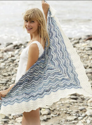 Mer Bleue by DROPS Design - Sjal Strikkeopskrift 166x75 cm