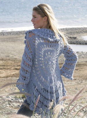 Moonlight Mist by DROPS Design - Jakke Hækleopskrift str. S/M - XL