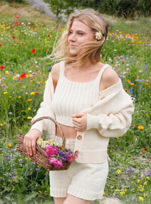 Prairie Rose Set by DROPS Design - Top og Shorts Sæt Strikkeopskrift str. S - XXXL
