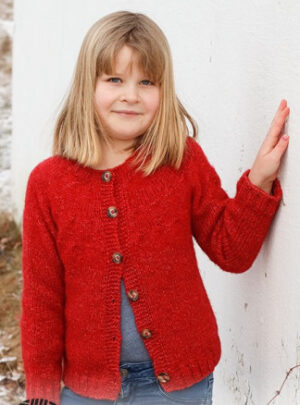 Red Hibiscus Jacket by DROPS Design - Cardigan Strikkeopskrift str. 3-14 år