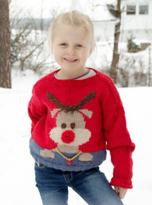 Red Nose Jumper Kids by DROPS Design - Bluse Strikkeopskrift str. 2-12 år