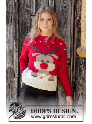 Red Nose Jumper by DROPS Design - Bluse Strikkeopskrift str. S-XXXL
