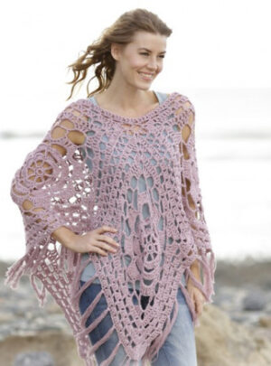 Rhapsody in Rose by DROPS Design - Poncho i bedstemorruder Hæklekit