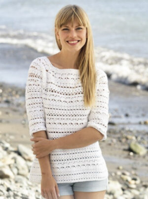 Seashore Bliss by DROPS Design - Bluse Hækleopskrift str. S - XXXL