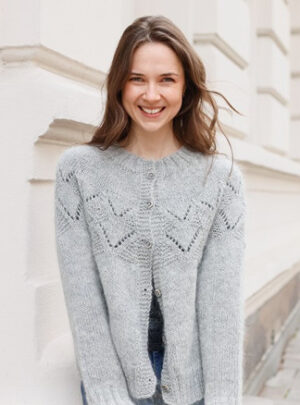 Silver Diamond Cardigan by DROPS Design - Cardigan Strikkeopskrift str. S - XXXL