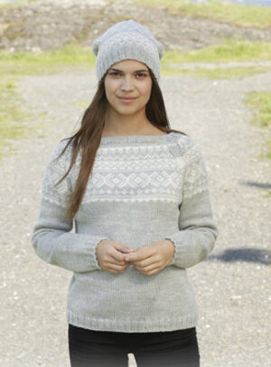 Silver Dream by DROPS Design - Bluse og Hue med nordisk mønster Strikkeopskrift str. S - XXXL