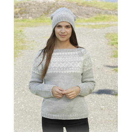 Silver Dream by DROPS Design - Bluse og Hue med nordisk mønster Strikkeopskrift str. S - XXXL Silver Dream by DROPS Design - Bluse og Hue med nordisk mønster Strikkeopskrift str. S - XXXL