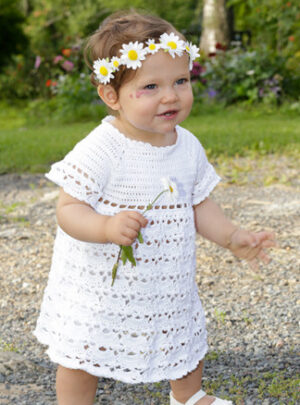 Spring Fairy by DROPS Design - Baby Kjole Hækleopskrift str. 0/6 mdr - 3/4 år