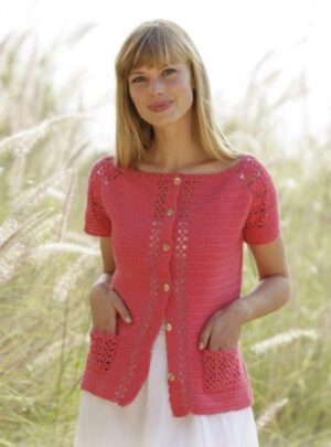 Warm Apricot Cardigan by DROPS Design - Jakke Hækleopskrift str. S - XXXL