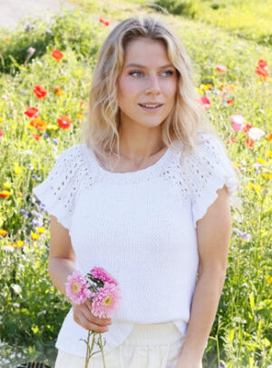 White Roses Top by DROPS Design - Top Strikkeopskrift str. S - XXXL