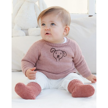 Woof Woof Sweater by DROPS Design - Baby Bluse Strikkeopskrift str. 0/1 mdr - 3/4 år Woof Woof Sweater by DROPS Design - Baby Bluse Strikkeopskrift str. 0/1 mdr - 3/4 år