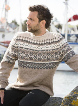 "Fryd" Genser, "Modell Raya" til herrer - Viking Design 1709-2 Kit - XS-XXL - Viking Alpaca Storm, fra Viking