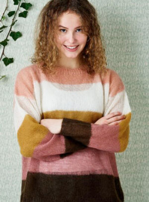 894187 - Strikkeopskrift - Strikkekit med Angel garn for begyndere Stribet sweater i Angel str M