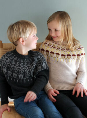 Strikkeopskrift/Strikkekit 2602 Saga & Sander All Seasons Garn Strikkekit Saga Lys Trøje 2602 Str 10 år