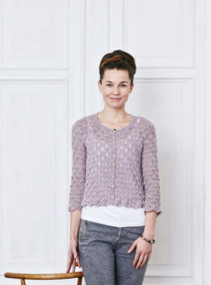 Cardigan med bladmønster - Strikekit Med Elise Garn Permin 891105 Cardigan med bladmønster Strikekit Str S