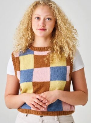 Leonora strikkeopskrift 890402 Ternet Vest Leonora strikkekit Ternet vest str XS