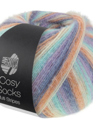 Lana Grossa Cosy Socks Multi Stripes Strømpegarn 153 Lavendel/Gråblå/Laks/Creme/Turkis
