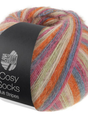 Lana Grossa Cosy Socks Multi Stripes Strømpegarn 154 Mørkegrå/Gråblå/Fuchsia/Lysegrøn/Creme/Orange