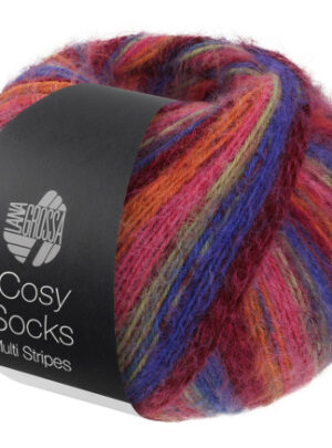 Lana Grossa Cosy Socks Multi Stripes Strømpegarn 156 Blåviolet/Vinrød/Græskar/Pink/Grågrøn