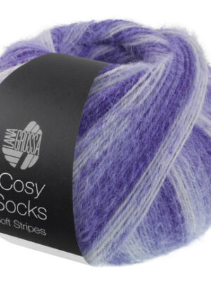 Lana Grossa Cosy Socks Soft Stripes Strømpegarn 101 Blåviolet/Violetblå/Lys Violet/Hvid
