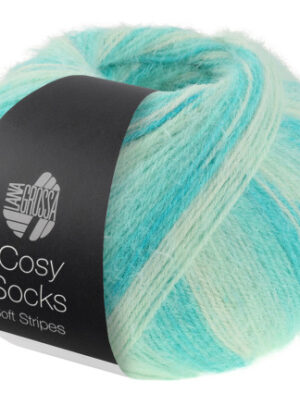 Lana Grossa Cosy Socks Soft Stripes Strømpegarn 102 Jade/Lys grøn/Hvidgrøn/Råhvid