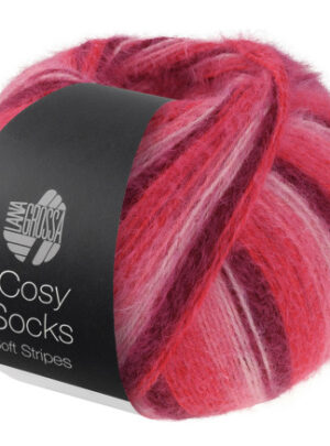 Lana Grossa Cosy Socks Soft Stripes Strømpegarn 105 Bordeaux/Rosa/Hindbær/Pink