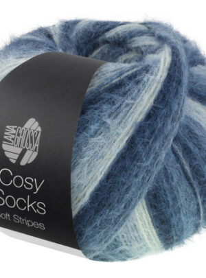 Lana Grossa Cosy Socks Soft Stripes Strømpegarn 106 Sort/Grå/Røgfarvet/Hvidblå