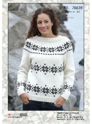 Sweater med norsk mønster i Lima fra Hjertegarn strikkekit Sweater med norsk mønster i Lima fra Hjertegarn Str S
