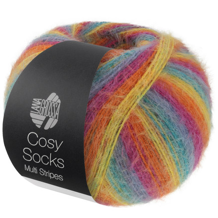 Lana Grossa Cosy Socks Multi Stripes Strømpegarn 151 Petroleum/Røgblå/Fuchsia/Orange/Gul Lana Grossa Cosy Socks Multi Stripes Strømpegarn 151 Petroleum/Røgblå/Fuchsia/Orange/Gul