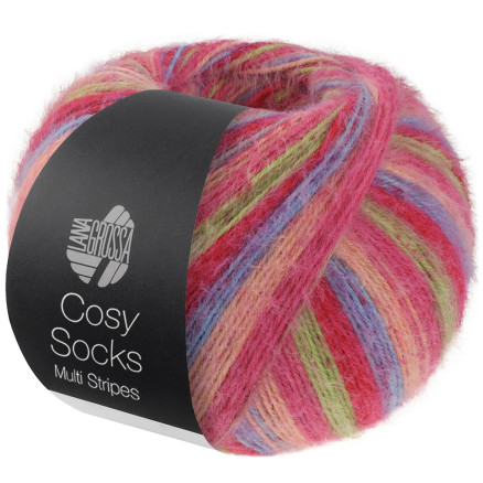 Lana Grossa Cosy Socks Multi Stripes Strømpegarn 152 Tulipanrød/Violettblå/Laks/Lyserød/Lysegrøn Lana Grossa Cosy Socks Multi Stripes Strømpegarn 152 Tulipanrød/Violettblå/Laks/Lyserød/Lysegrøn